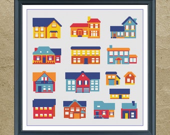 Colorful House Cross Stitch Pattern Bundle (Digital Download)