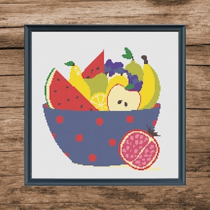 Buy 1 Get 1 Free Mini Fruits in bowl cross stitch pattern, Watermelon, Banana, Apple, Grape, Orange, Pear, Veggie, Corn Digital download PDF