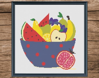 Fruits and Veggie Bowl Cross Stitch Pattern (Digital Download)