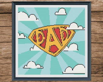 Super Dad Cross Stitch Pattern, Father's Day Gift (Digital File)