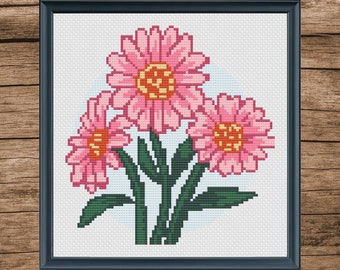 Kruissteekpatronen Gazania en madeliefje: bloemen en natuur (pdf-patroon)