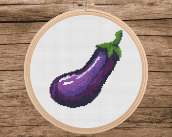 Eggplant Cross Stitch Pattern: Kitchen Decor (PDF Pattern)