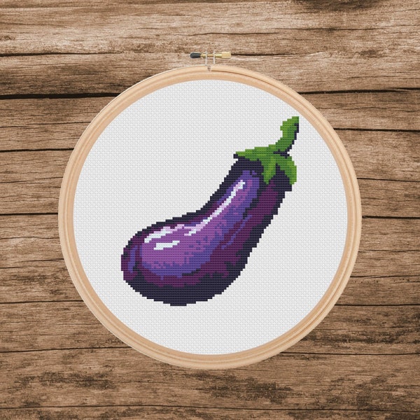 Aubergine Cross Stitch PDF pattern, Végétarien, Veggie, Légume, Nourriture Point de croix, téléchargement immédiat, Point de croix de cuisine, Décor de cuisine