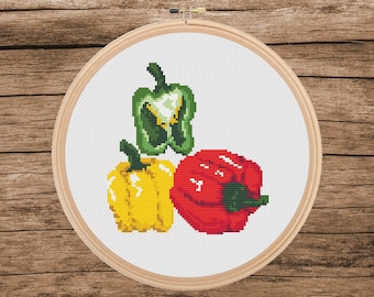 Colorful Bell Pepper Cross Stitch Pattern: Kitchen Decor (PDF Pattern)