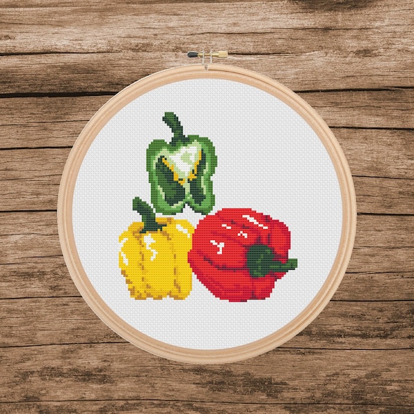 Colorful BellPeper Cross Stitch PDF pattern, BellPeper , Vegetable, Food Cross Stitch, instant download, Kitchen cross stitch,Kitchen decor