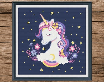Regenbogen Einhorn Kreuzstichmuster (Digitale Datei)