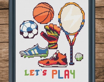 Sports Equipment & Motorcycle Cross Stitch Pattern (Digital PDF)