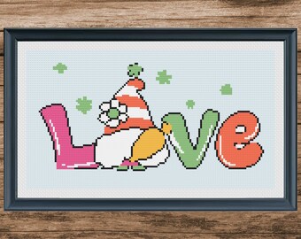 Gnome Love kruissteekpatroon, valentijnscadeau (digitaal bestand)