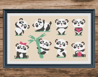 Panda and Elephant Cross Stitch Pattern Set (PDF Pattern)