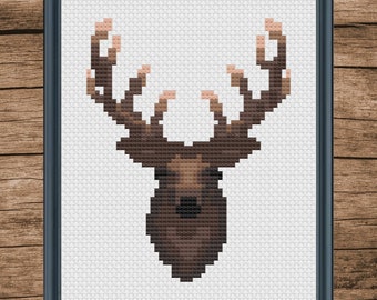 Deerhead Cross Stitch Pattern: Woodland Animal (Digital Download)