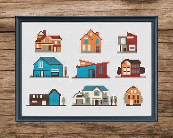 Colorful House Cross Stitch Pattern: City Home Decor (Digital Download)