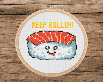 Sushi & Wine Cross Stitch Pattern: Japanese Food Art (Digital Download)