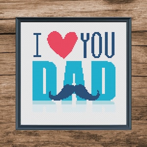 Schema punto croce per la festa del papà: Amo papà, super papà (file digitale)