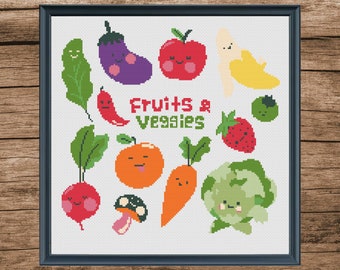 Mini Fruits & Veggies Cross Stitch Pattern (Digital Download PDF)