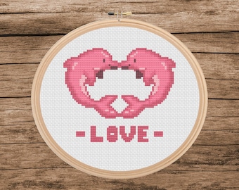 Dolphin & Fish Cross Stitch Pattern: Ocean Valentine (Digital Download)