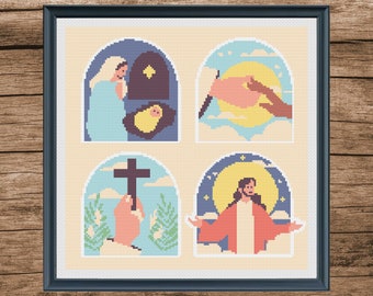 Modèle de point de croix Jésus-Christ : icône religieuse (Modèle PDF)