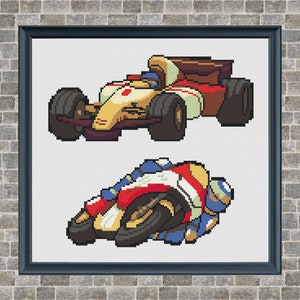 Racing Car Cross Stitch pattern, Motorcycle, ColorTransport, Sports Car Cross Stitch, Counted cross stitch, Digital File, Adult cross stitch