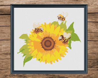 Buy 1 Get 1 Free Sunflower and Tulip Cross Stitch Patterns, Yellow Bee, Floral, Nature Digital cross Stitch, Flower Instant pdf