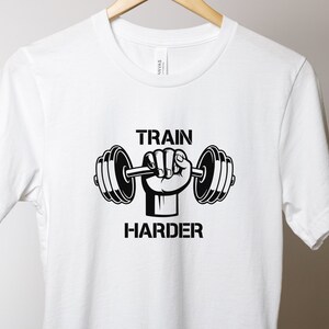 Train Harder Kurzärmeliges Unisex T-Shirt, Herren und Frauen Gym Shirt