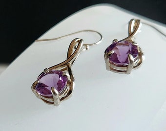 Brazilian Amethyst Earrings: Sterling Silver, Lone Star Cut