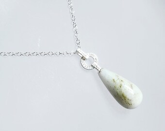100% Natural White Jadeite Pendant with Silver bail and chain