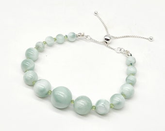 Green Angelite with Peridot and Sterling Silver bracelet