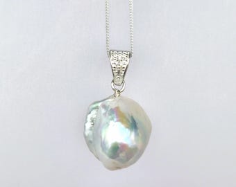 Fireball Pearl and Diamond pendant