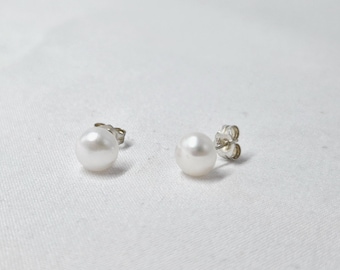 White Pearl Stud Earrings 100% Natural
