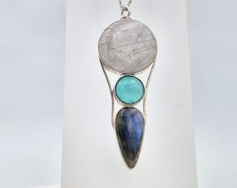 Quartz, Amazonite and Labradorite pendant