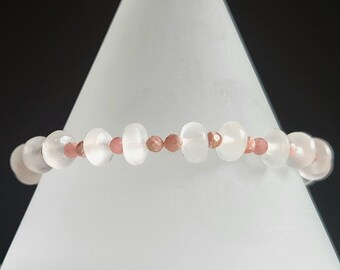 Selanite & Rhodochrosite stretchy bracelet