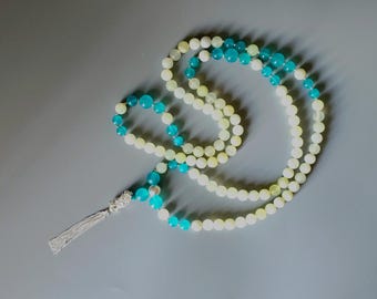 Serpentine, Amazonite & Silver Mala