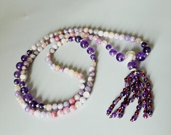 Plumb Blossom Tourmaline & Amethyst Mala