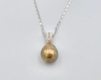 Bronze Edison Baroque Pearl and Diamond Pendant