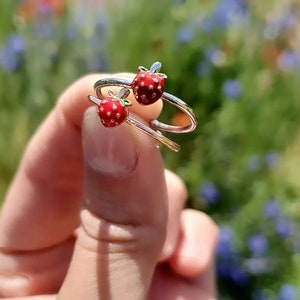 Strawberry Decor Cuff Rings