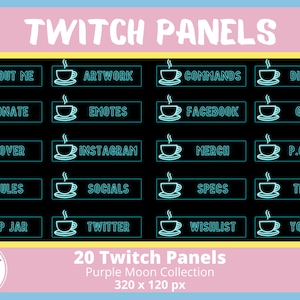 Teal Neon Coffee Twitch Panels, Twitch Panels, Neon Panels, Coffee Panels