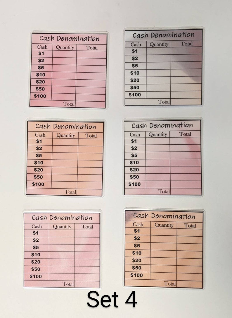 Cash Breakdown Card Cash Withdrawal Breakdown Laminated Bank Teller