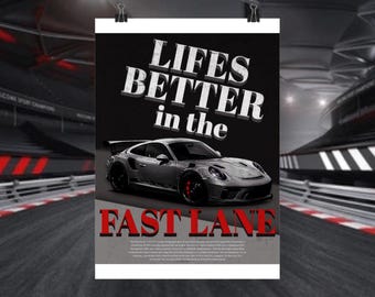 Vintage Porsche 911 GT3 RS Sports Car Poster - Classic Automotive Art Print, Race Car Wall Decor, High-Quality Digital Download