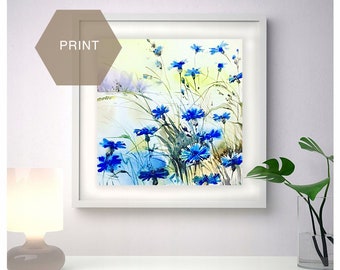 Cornflowers Art Print Meadow Wall Art for Entryway Watercolor Wildflowers Wall Poster for Dining Room Floral Wall Decor Art Cornflowers