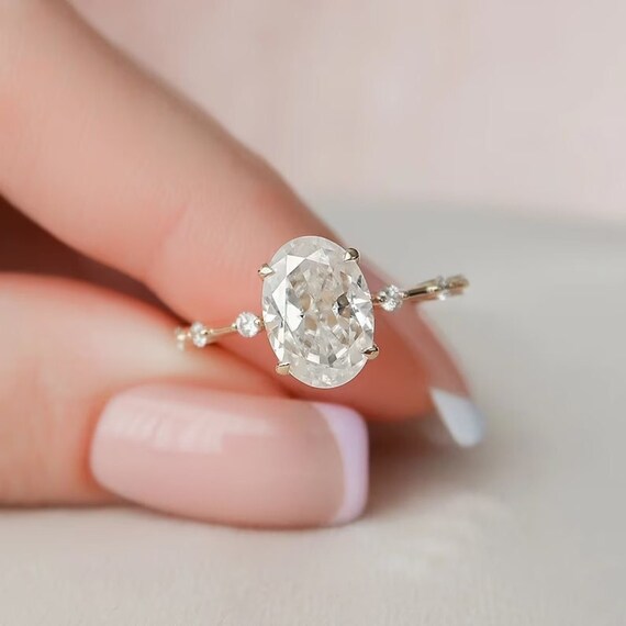 Elongated Oval Engagement Ring Oval Diamond Wedding Ring Etsy