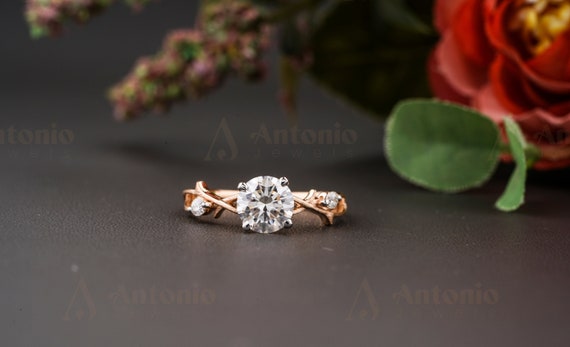 1 CT Dainty Twig Engagement Ring Set Moissanite Gold Wedding 