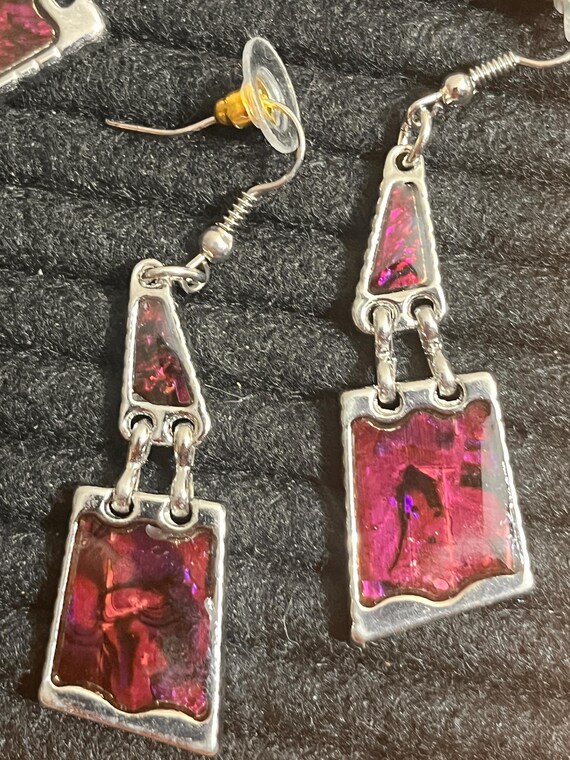 Red Abalone Shell Rectangle Earrings, Bracelet an… - image 5