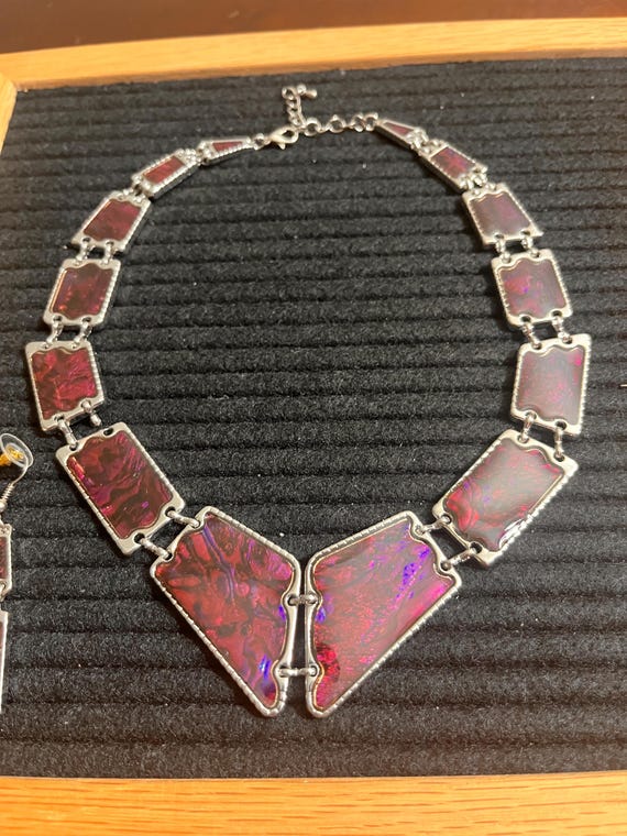 Red Abalone Shell Rectangle Earrings, Bracelet an… - image 3