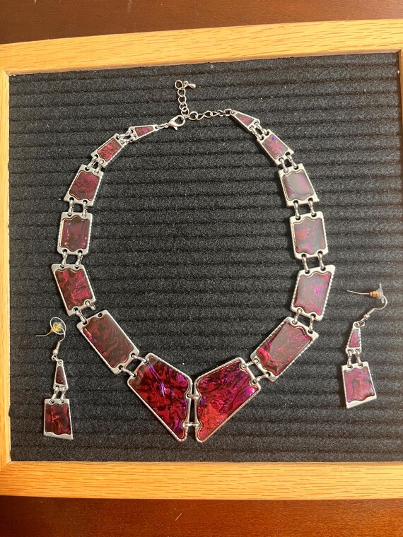 Red Abalone Shell Rectangle Earrings, Bracelet an… - image 2