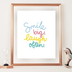 Glimlach Grote Lach Vaak Citaat, Kamer Decor, Kinderkamer Kunst aan de Muur, Kids Room Wall Art, Klaslokaal Wall Art, Inspirerende Citaten, Kleurrijke Fun Art