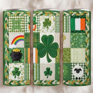 Adesivo sublimável para copo térmico Irish Patchwork de 20 oz (590 ml), reto e cônico, para o Dia de São Patrício - Download instantâneo