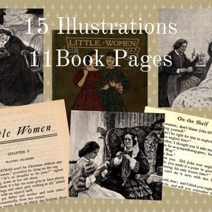 Illustrazioni e pagine vintage di Piccole Donne Clipart da scaricare digitalmente per progetti creativi, scrapbooking, biglietti, diari di scarto