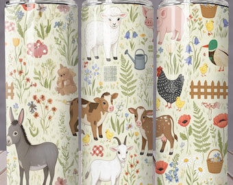 Farmyard Animals Tumbler Sublimation Wrap 20oz Skinny Seamless Instant Download PNG