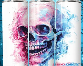 Schedel Spooky Season Tumbler Sublimatie Wrap 20oz Skinny Naadloze Instant Download, Halloween Decor