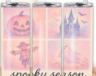 Pastel Halloween Tumbler Sublimation Wrap: Spooky Season 20oz Skinny Design (Digital Download)