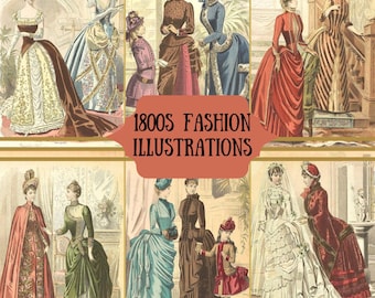 Victorian Fashion Illustrations: 1800s Clipart, Junk Journal Pages and Ephemera (JPG, PNG)